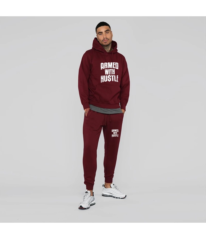 S-3XL Men Fashion Solid Color Letter Printing ​Long Sleeve Hoodie And Pants Two Pieces Set