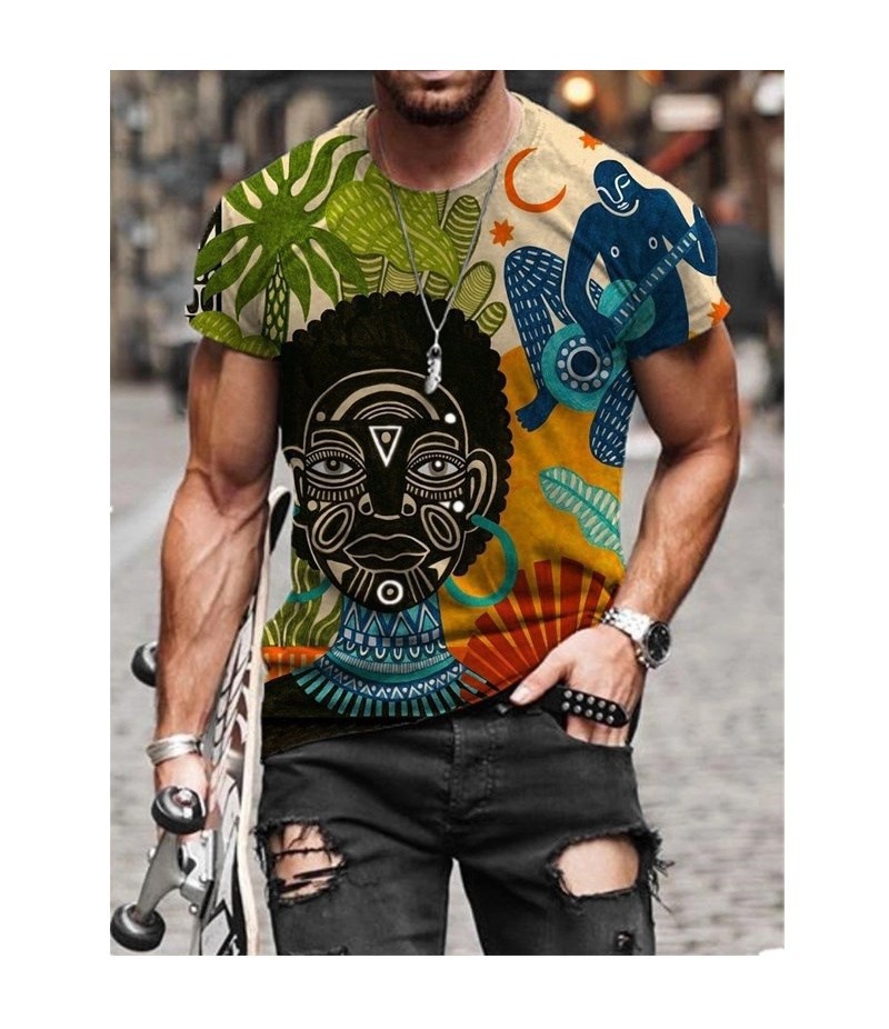 Men Street Short Sleeve Round Neck Graphic Printed T-shirt