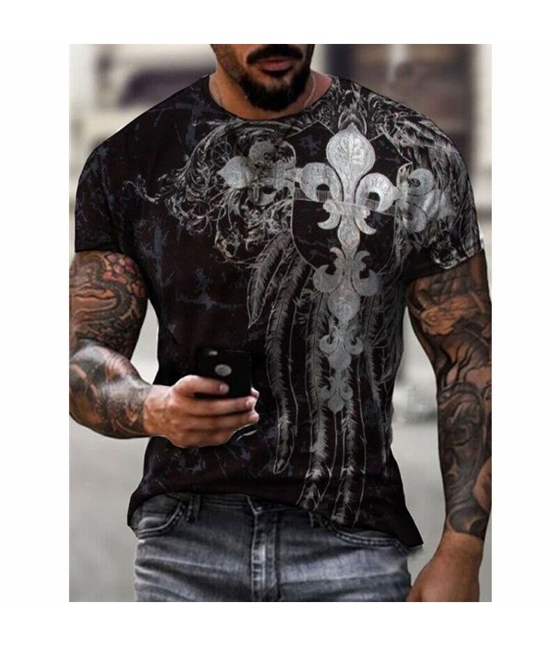 Men Casual Short Sleeve Round Neck Graphic Printed T-shirt