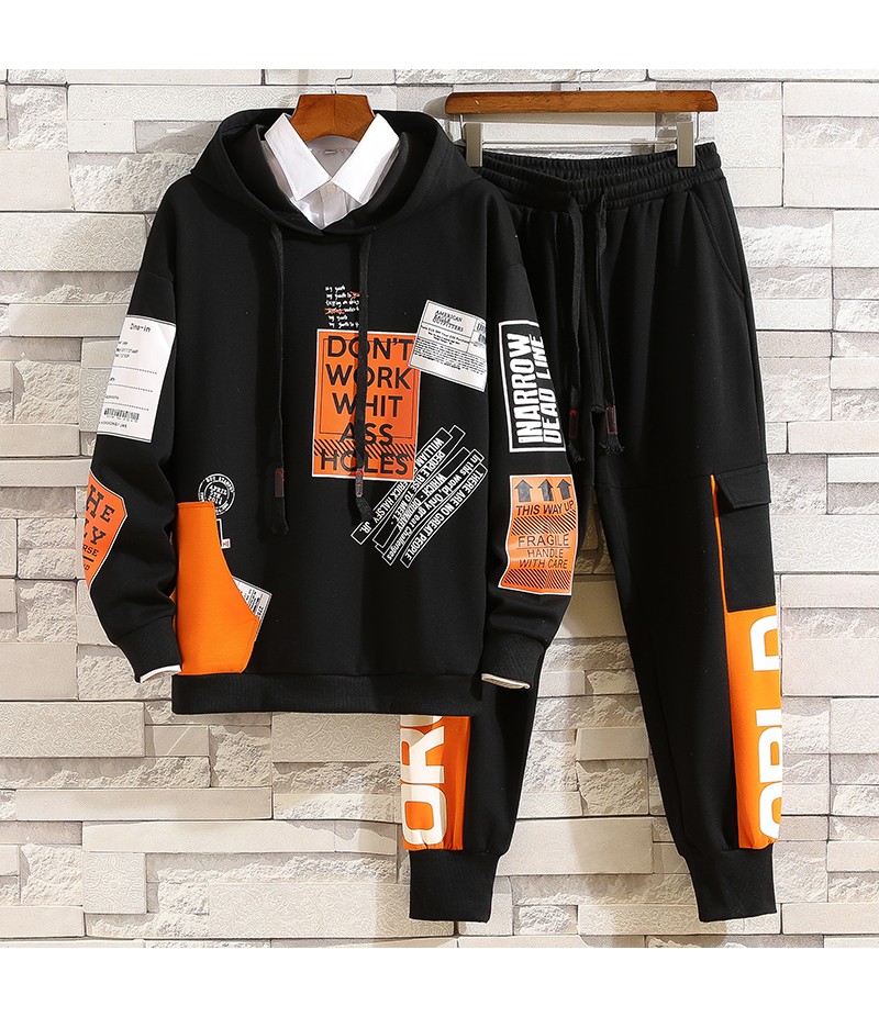 Fashion Men'S Set Korean Style Autumn Winter Elastic Waist Trousers+Long Sleeve Pullover Sweatshirt Set Casual Men Clothing Set