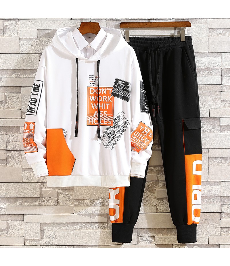 Fashion Men'S Set Korean Style Autumn Winter Elastic Waist Trousers+Long Sleeve Pullover Sweatshirt Set Casual Men Clothing Set