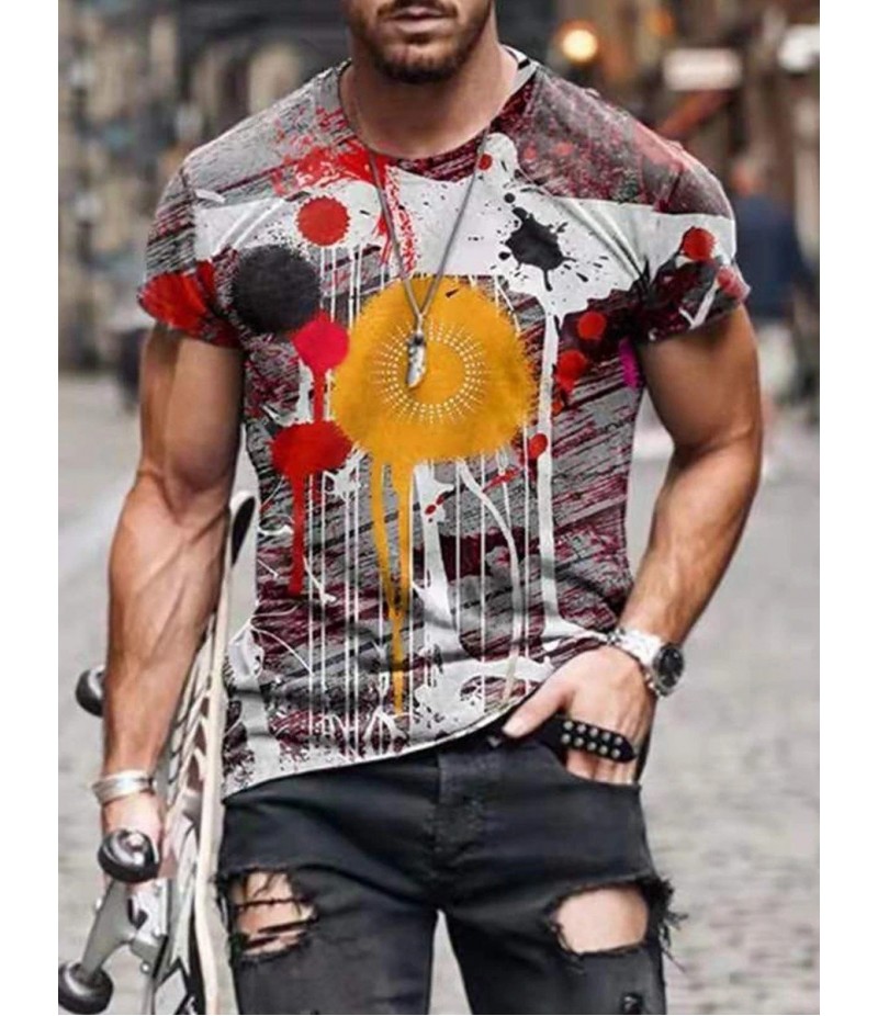 Men Street Casual Streaming Abstract Painting Print Short Sleeve T-Shirt