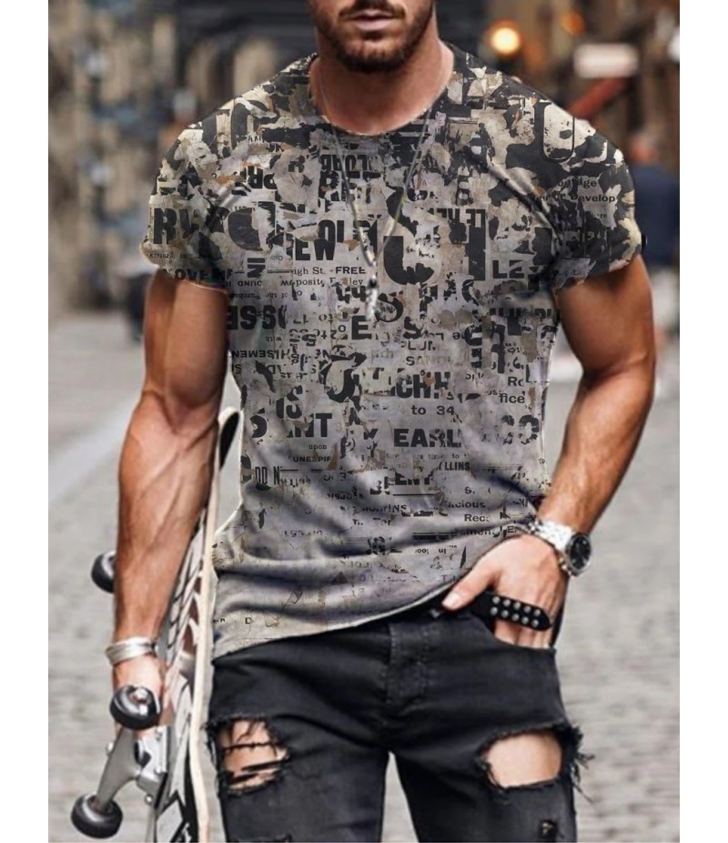 Men Street Casual Streaming Abstract Painting Print Short Sleeve T-Shirt