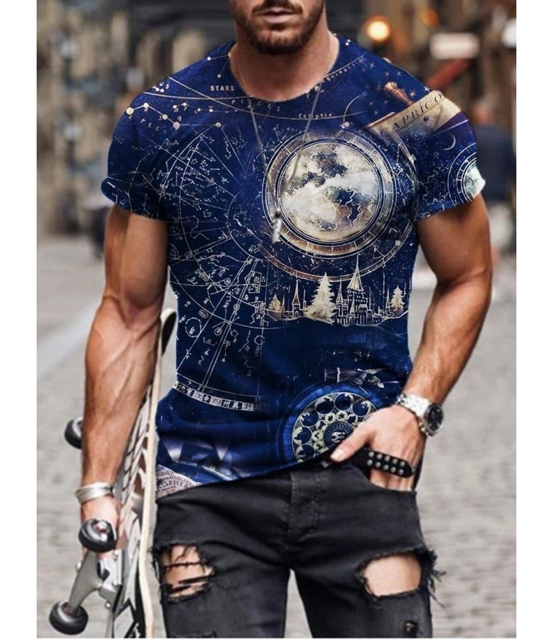 Men Street Casual Streaming Abstract Painting Print Short Sleeve T-Shirt