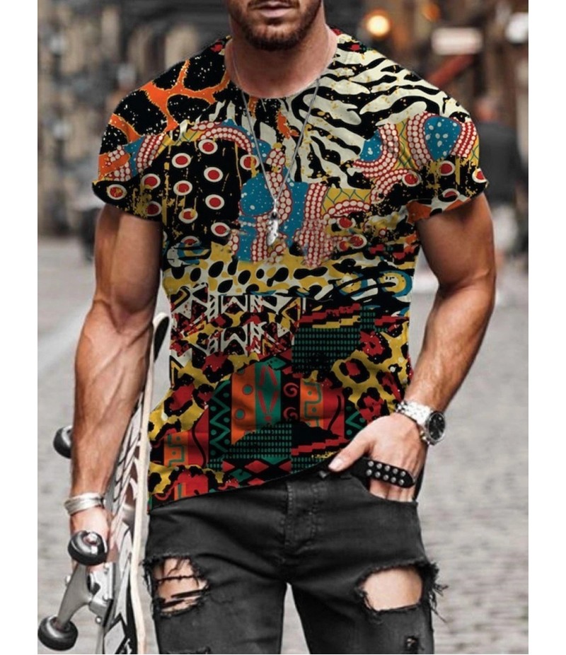 Men Street Casual Streaming Abstract Painting Print Short Sleeve T-Shirt