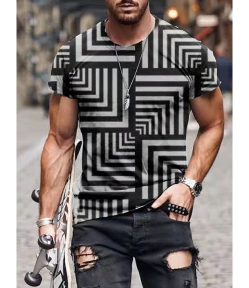 Men Street Casual Streaming Abstract Painting Print Short Sleeve T-Shirt