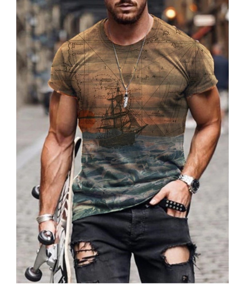 Men Street Casual Streaming Abstract Painting Print Short Sleeve T-Shirt