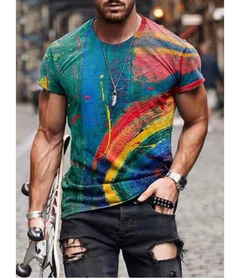 Men Street Casual Streaming Abstract Painting Print Short Sleeve T-Shirt