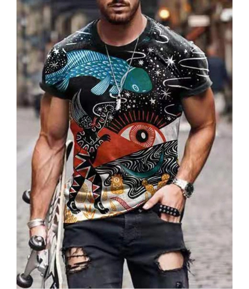 Men Street Casual Streaming Abstract Painting Print Short Sleeve T-Shirt