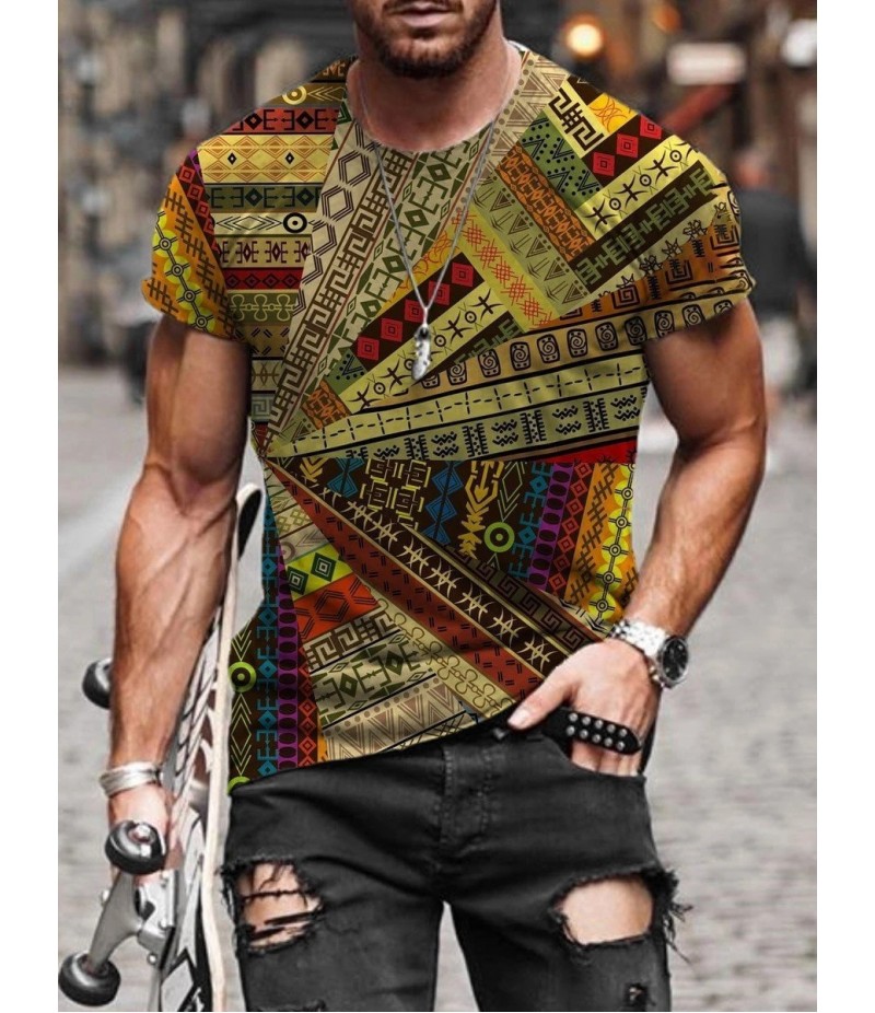 Men Street Casual Streaming Abstract Painting Print Short Sleeve T-Shirt