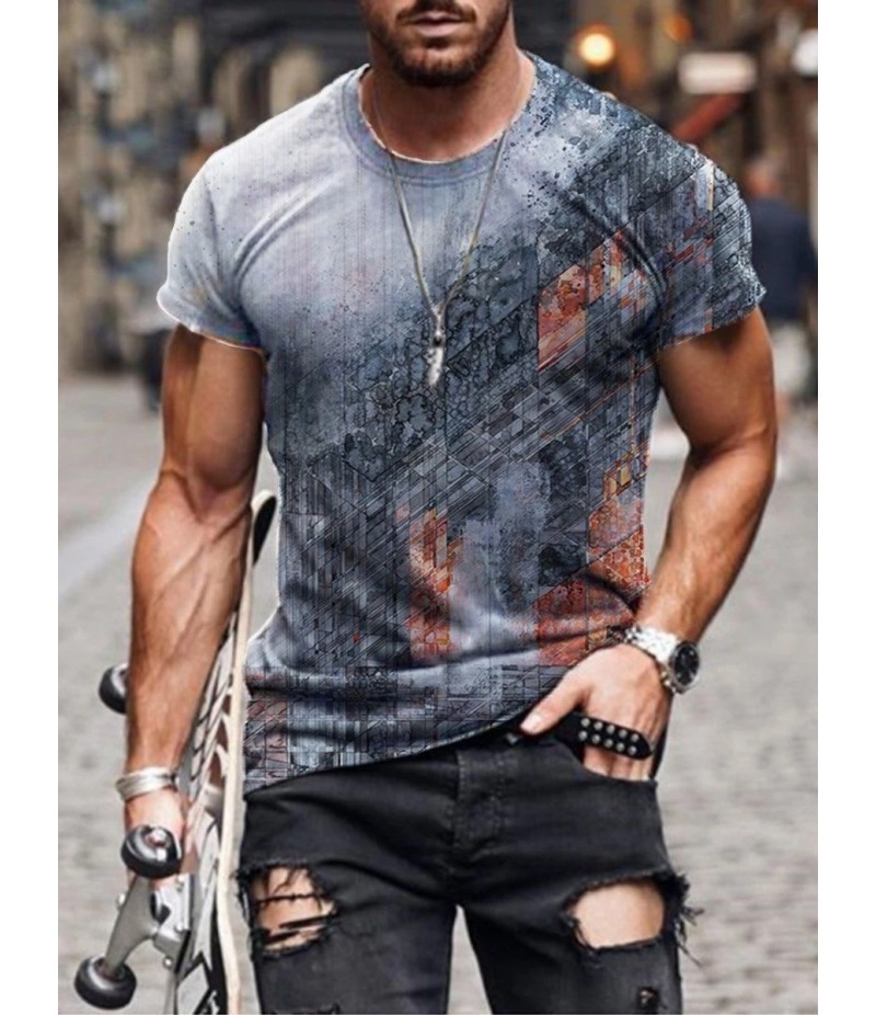 Men Street Casual Streaming Abstract Painting Print Short Sleeve T-Shirt