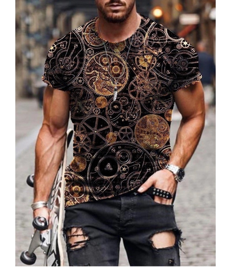 Men Street Casual Streaming Abstract Painting Print Short Sleeve T-Shirt