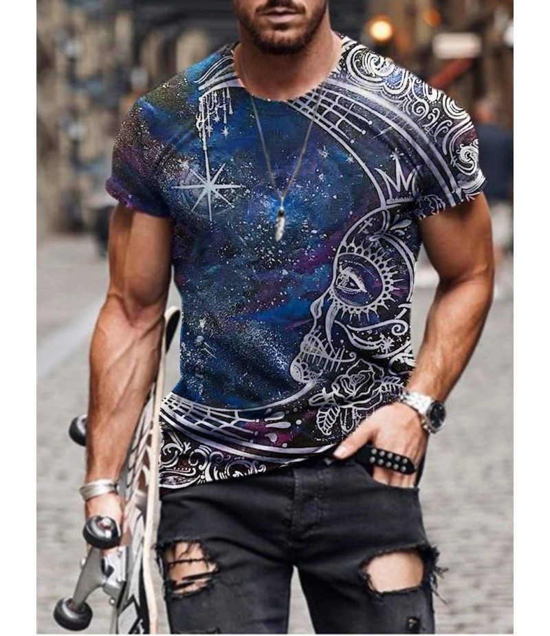 Men Street Casual Streaming Abstract Painting Print Short Sleeve T-Shirt