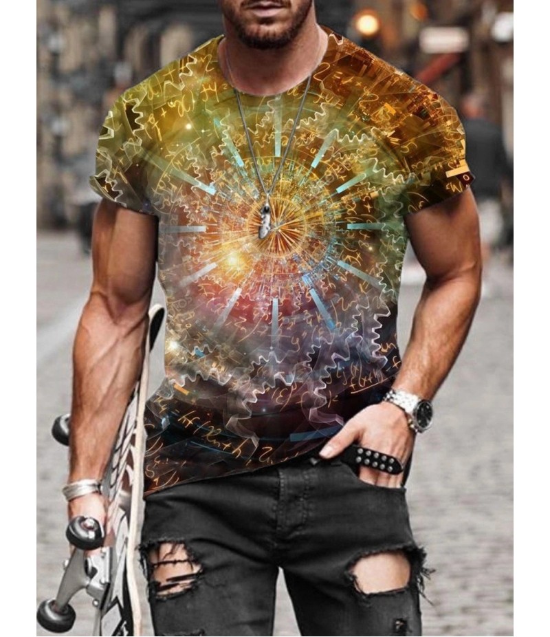 Men Street Casual Streaming Abstract Painting Print Short Sleeve T-Shirt