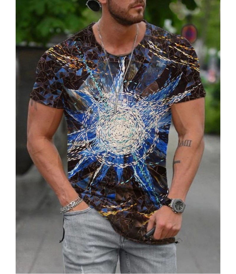 Men Street Casual Streaming Abstract Painting Print Short Sleeve T-Shirt