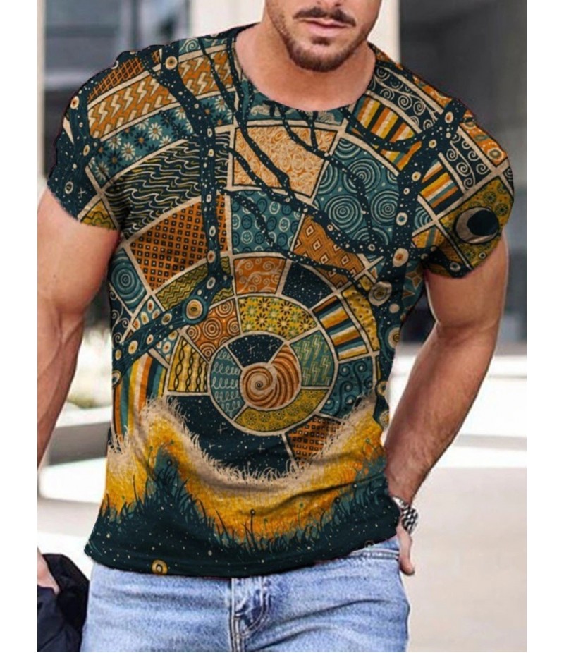 Men Street Casual Streaming Abstract Painting Print Short Sleeve T-Shirt