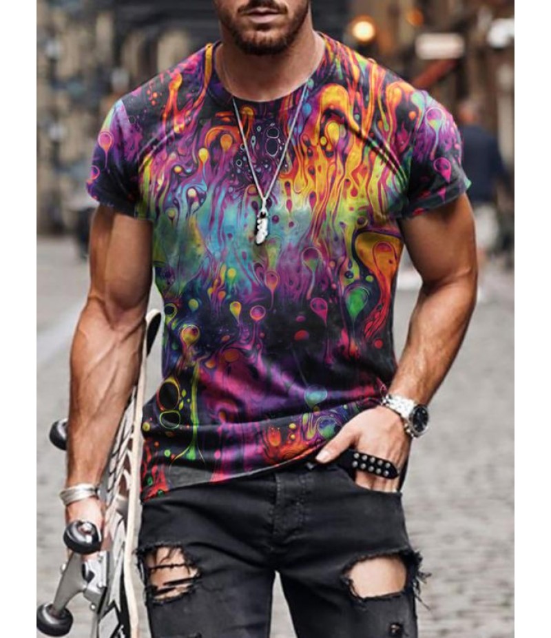 Men Street Casual Streaming Abstract Painting Print Short Sleeve T-Shirt