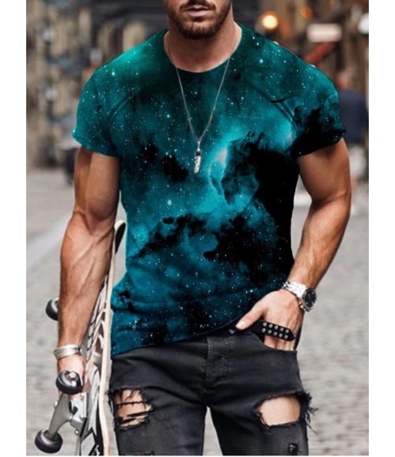 Men Street Casual Streaming Abstract Painting Print Short Sleeve T-Shirt