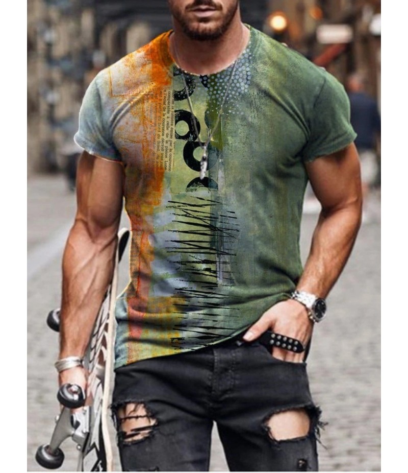 Men Street Casual Streaming Abstract Painting Print Short Sleeve T-Shirt