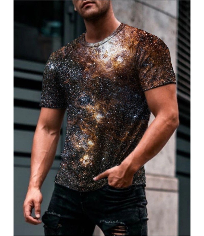 Men Street Casual Streaming Abstract Painting Print Short Sleeve T-Shirt