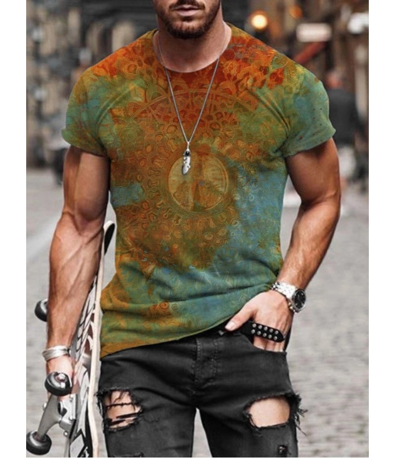 Men Street Casual Streaming Abstract Painting Print Short Sleeve T-Shirt