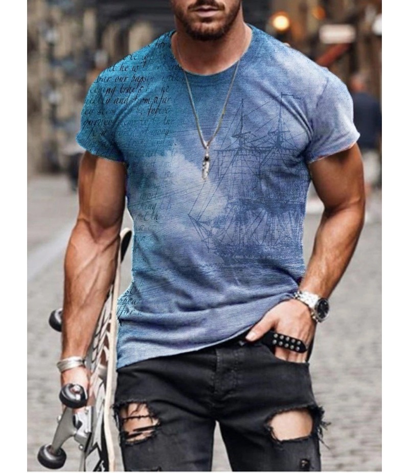 Men Street Casual Streaming Abstract Painting Print Short Sleeve T-Shirt