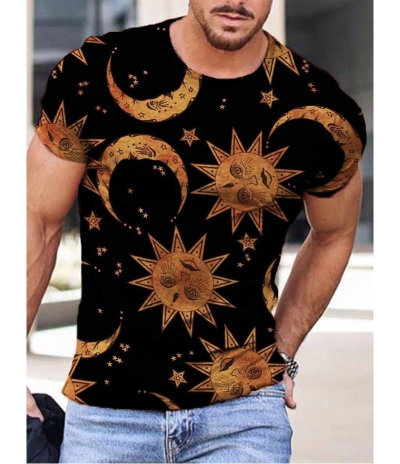 Men Street Casual Streaming Abstract Painting Print Short Sleeve T-Shirt