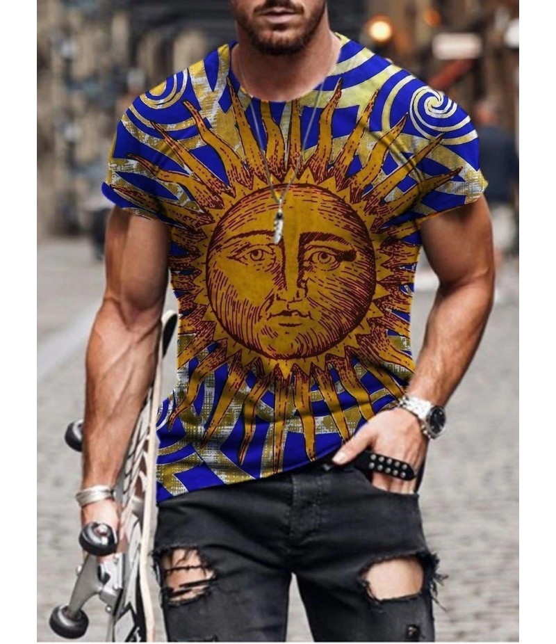 Men Street Casual Streaming Abstract Painting Print Short Sleeve T-Shirt