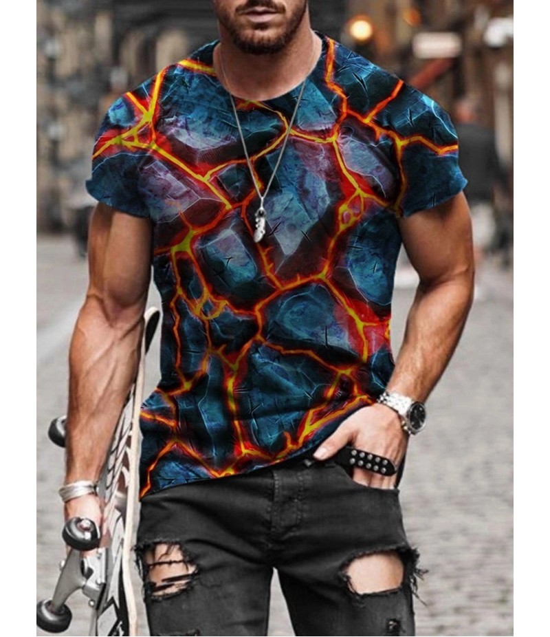 Men Street Casual Streaming Abstract Painting Print Short Sleeve T-Shirt