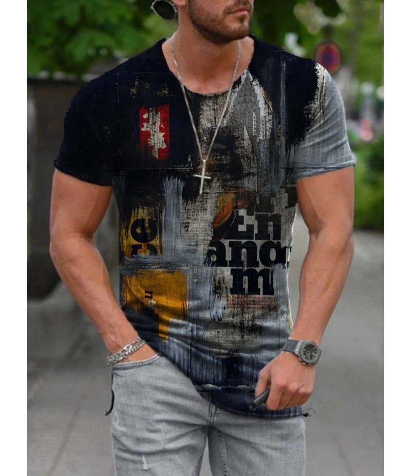 Men Street Casual Streaming Abstract Painting Print Short Sleeve T-Shirt