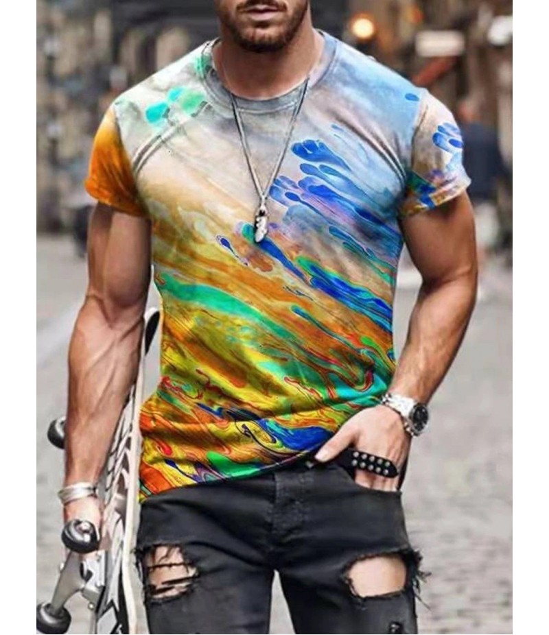 Men Street Casual Streaming Abstract Painting Print Short Sleeve T-Shirt