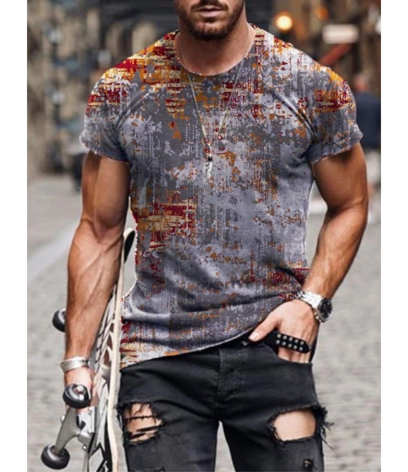 Men Street Casual Streaming Abstract Painting Print Short Sleeve T-Shirt