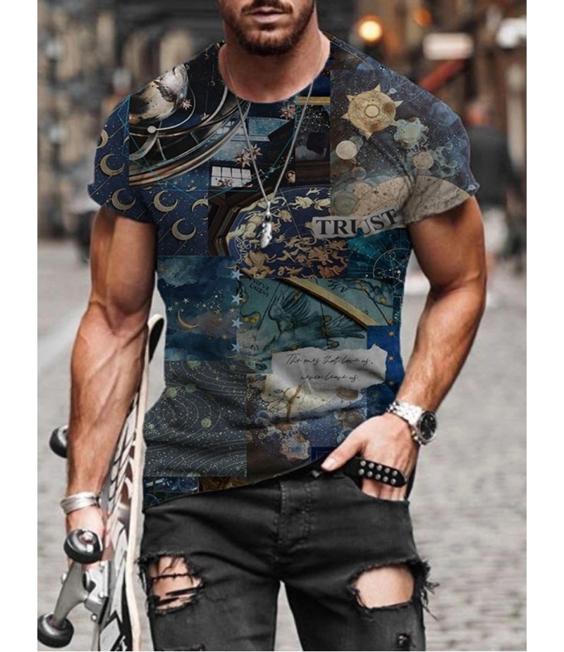 Men Street Casual Streaming Abstract Painting Print Short Sleeve T-Shirt