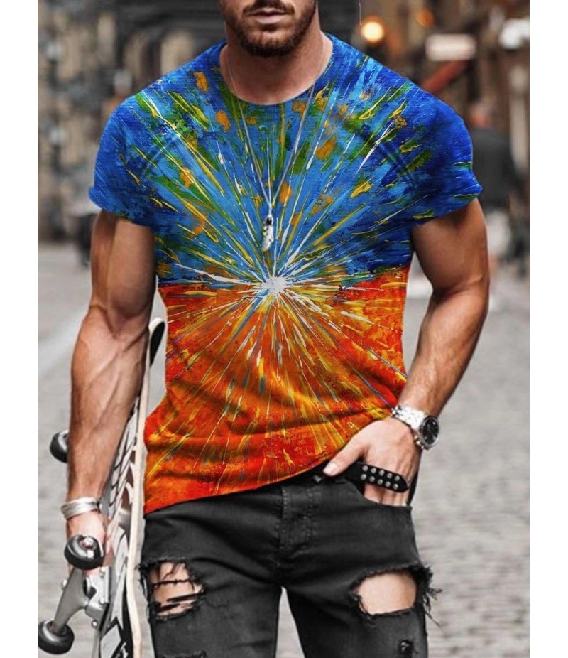 Men Street Casual Streaming Abstract Painting Print Short Sleeve T-Shirt