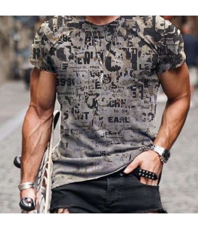 Men Street Casual Streaming Abstract Painting Print Short Sleeve T-Shirt