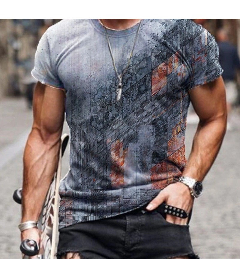 Men Street Casual Streaming Abstract Painting Print Short Sleeve T-Shirt