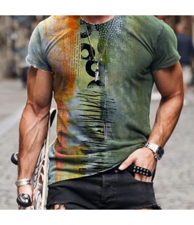 Men Street Casual Streaming Abstract Painting Print Short Sleeve T-Shirt