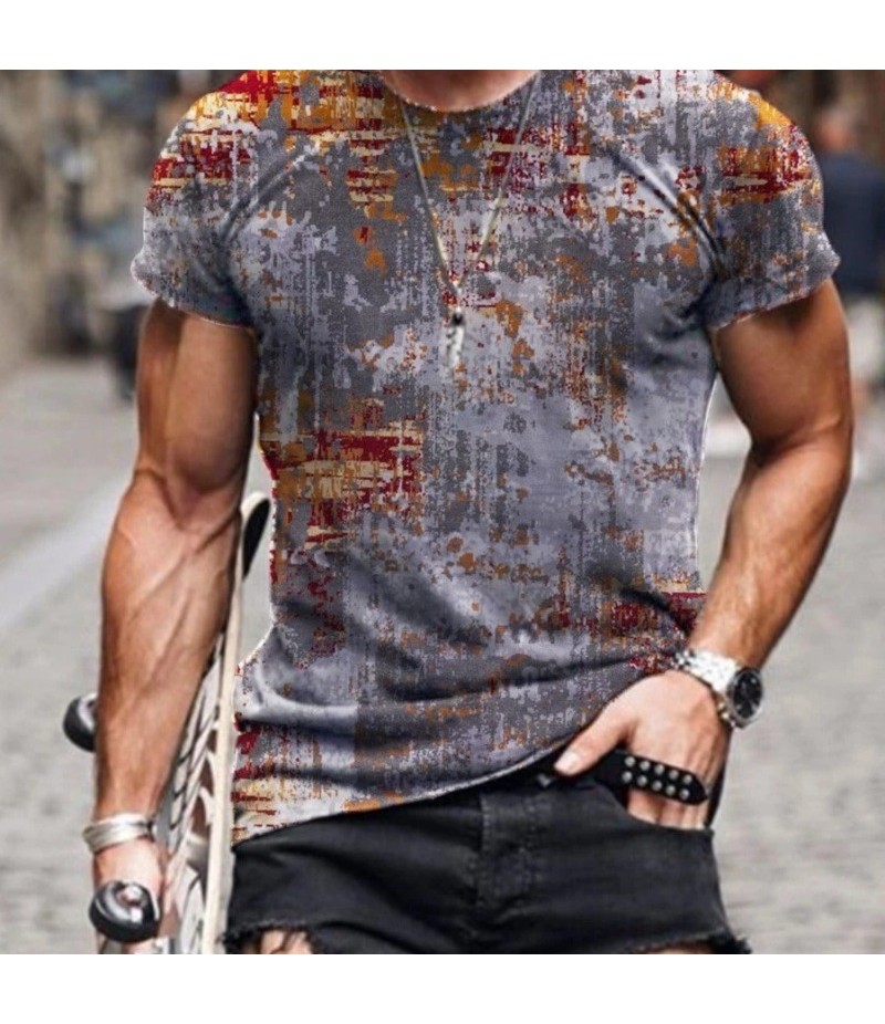 Men Street Casual Streaming Abstract Painting Print Short Sleeve T-Shirt