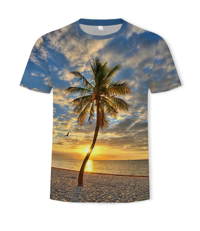 Men Fashion Creative 3d Landscape Photography Printing Round Neck Short Sleeve Loose T-Shirt