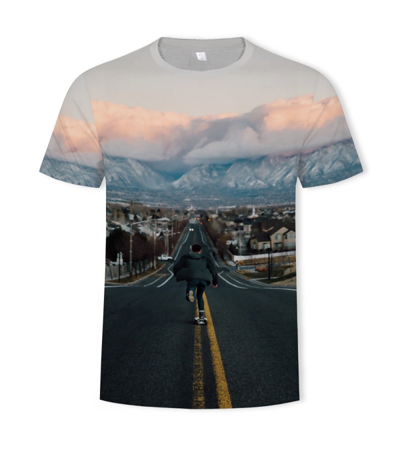 Men Fashion Creative 3d Landscape Photography Printing Round Neck Short Sleeve Loose T-Shirt