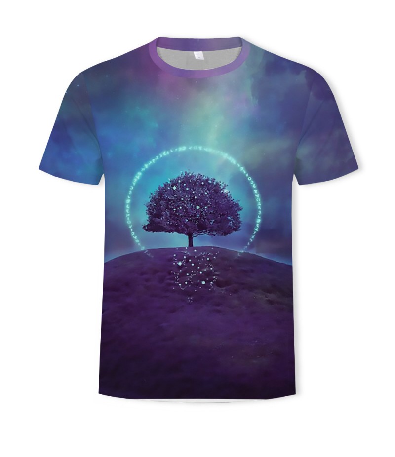 Men Fashion Creative 3d Landscape Photography Printing Round Neck Short Sleeve Loose T-Shirt