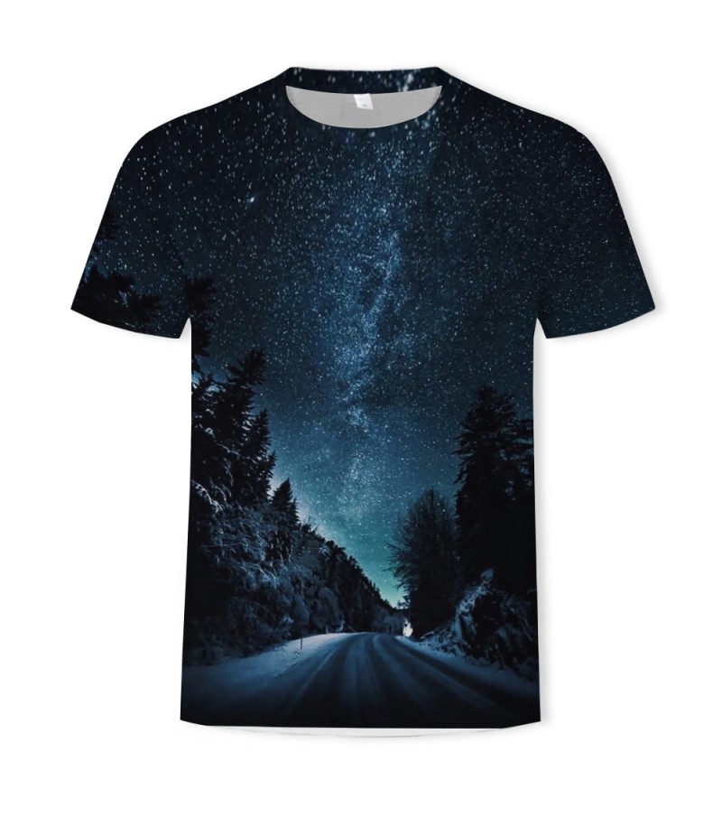 Men Fashion Creative 3d Landscape Photography Printing Round Neck Short Sleeve Loose T-Shirt