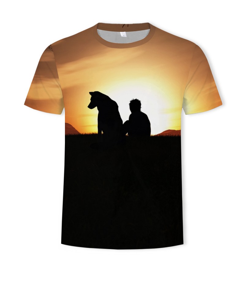 Men Fashion Creative 3d Landscape Photography Printing Round Neck Short Sleeve Loose T-Shirt