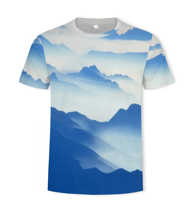 Men Fashion Creative 3d Landscape Photography Printing Round Neck Short Sleeve Loose T-Shirt