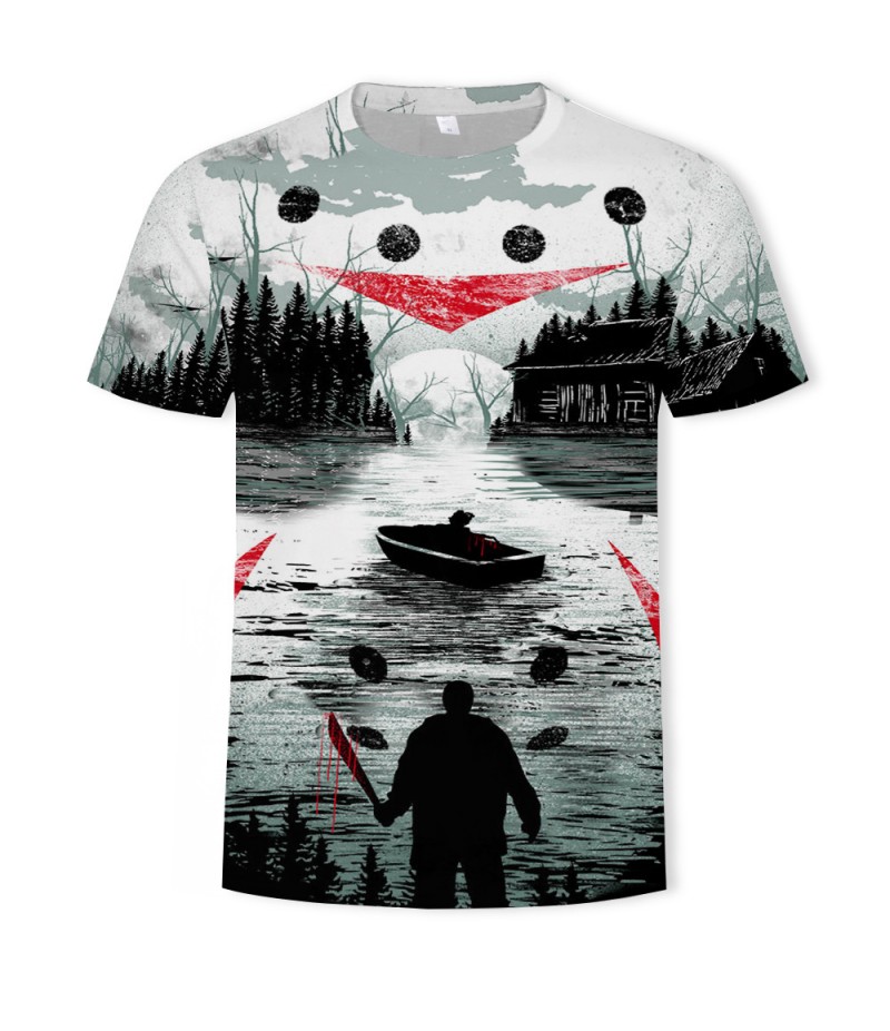 Men Fashion Creative 3d Landscape Photography Printing Round Neck Short Sleeve Loose T-Shirt