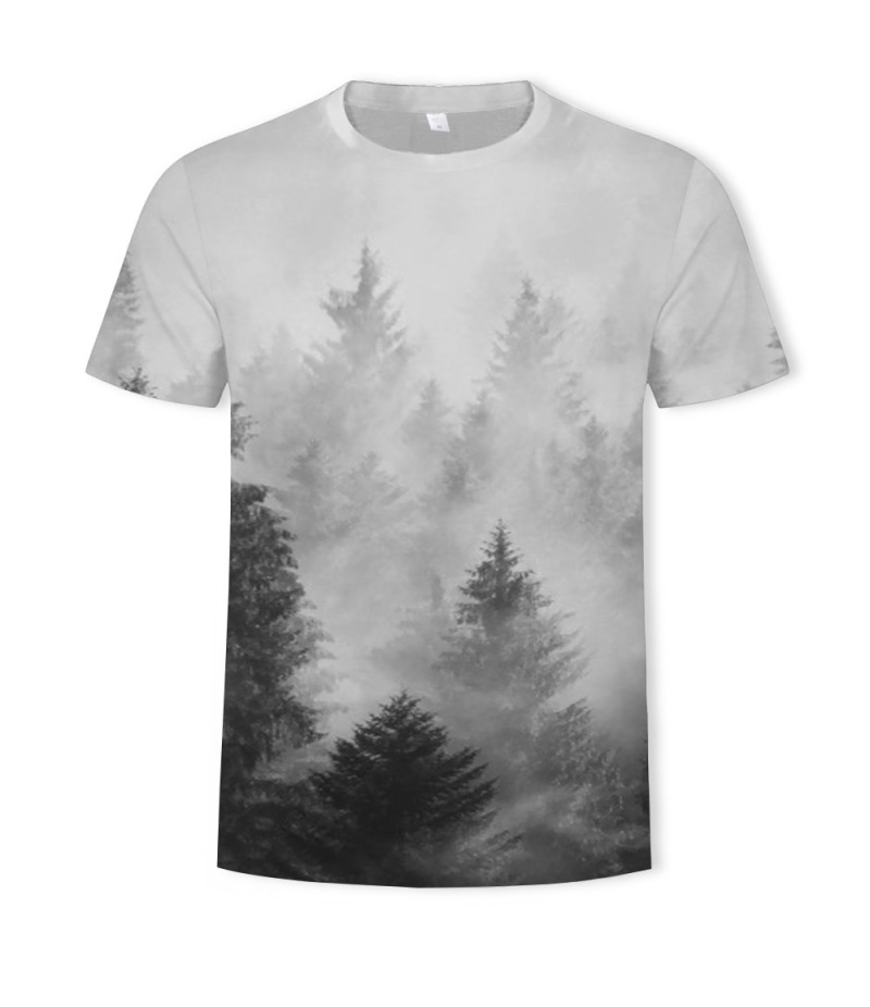 Men Fashion Creative 3d Landscape Photography Printing Round Neck Short Sleeve Loose T-Shirt