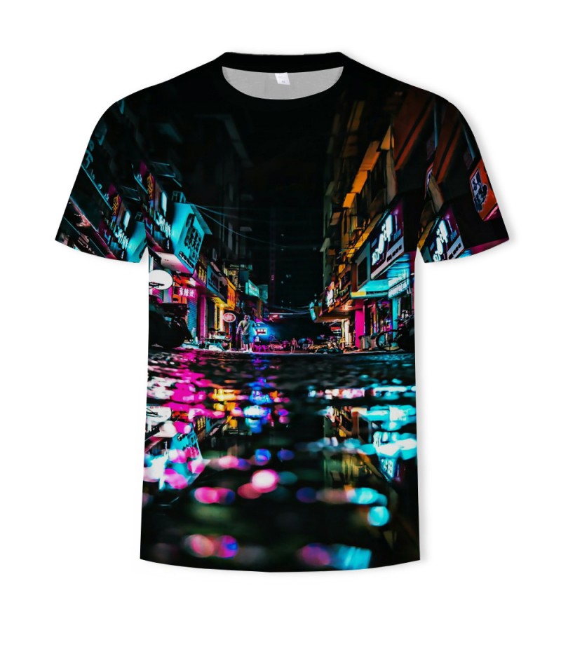 Men Fashion Creative 3d Landscape Photography Printing Round Neck Short Sleeve Loose T-Shirt