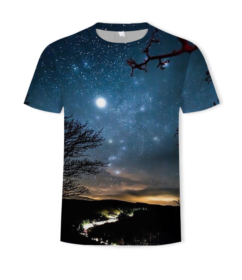 Men Fashion Creative 3d Landscape Photography Printing Round Neck Short Sleeve Loose T-Shirt