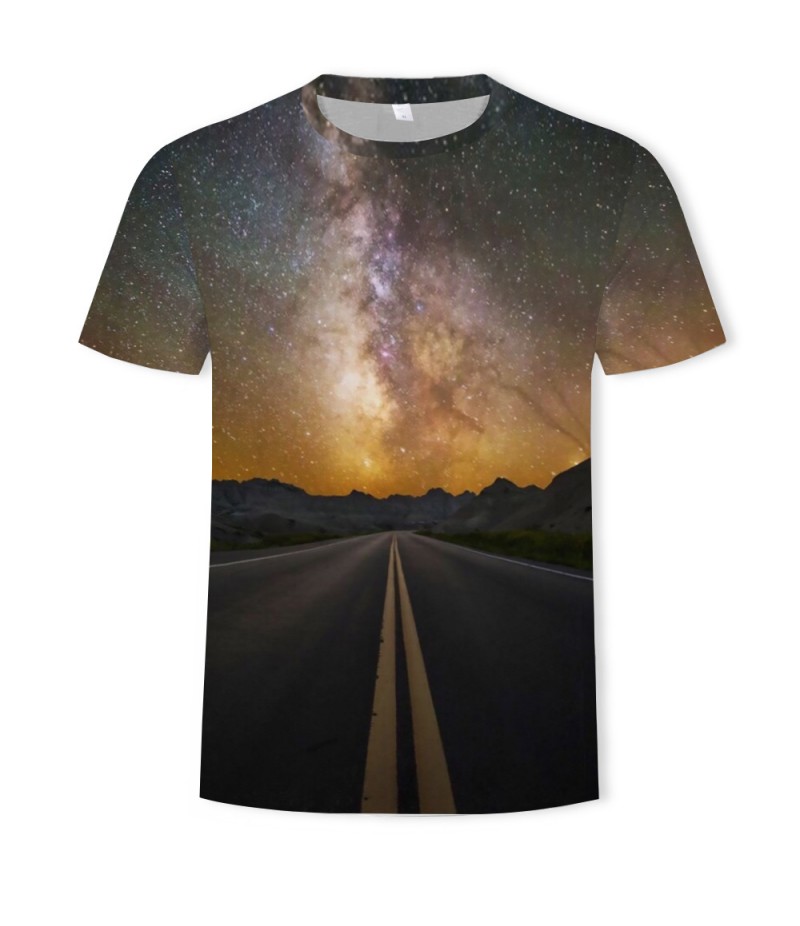 Men Fashion Creative 3d Landscape Photography Printing Round Neck Short Sleeve Loose T-Shirt