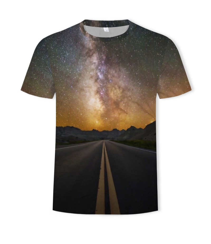 Men Fashion Creative 3d Landscape Photography Printing Round Neck Short Sleeve Loose T-Shirt